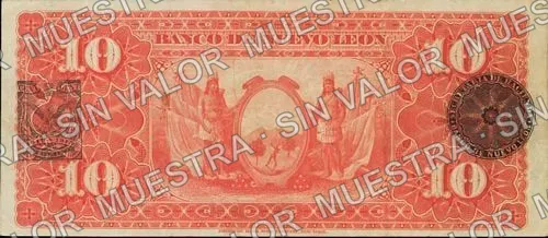 10 pesos, Banco de Nuevo León (M435), reverso (M435c $10 Banco de Nuevo León)