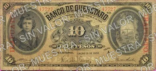 10 pesos, Banco de Querétaro (M474), anverso (M474c $10 overprinted 'IRAPUATO')