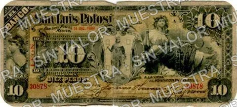 10 pesos, Banco de San Luis Potosí (M485), anverso (M485e $10 overprinted 'LEON')