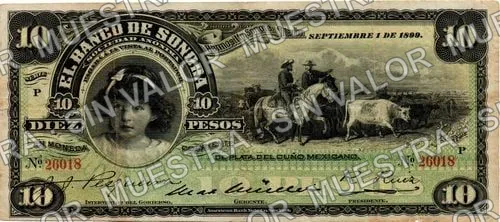 10 pesos, Banco de Sonora (M508), anverso (M508a $10 Banco de Sonora)