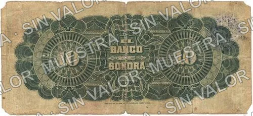 10 pesos, Banco de Sonora (M508), reverso (M508a $10 Banco de Sonora)