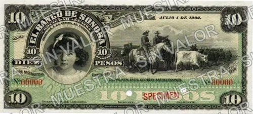 10 pesos, Banco de Sonora (M508), anverso (M508s2 $10 Banco de Sonora specimen)