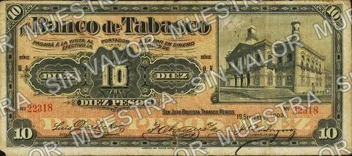 10 pesos, Banco de Tabasco (M514), anverso
