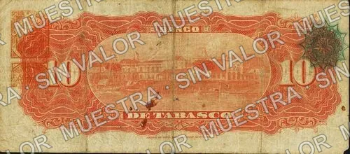 10 pesos, Banco de Tabasco (M514), reverso