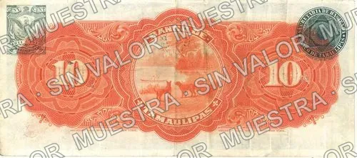 10 pesos, Banco de Tamaulipas (M521), M521b $10 Banco de Tamaulipas, reverso
