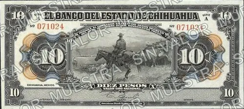 10 pesos, Banco del Estado de Chihuahua (M96), anverso