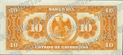 10 pesos, Banco del Estado de Chihuahua (M96), reverso