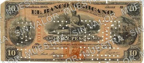 10 pesos, Banco Mejicano (M115), M115a $10 Banco Mejicano, anverso