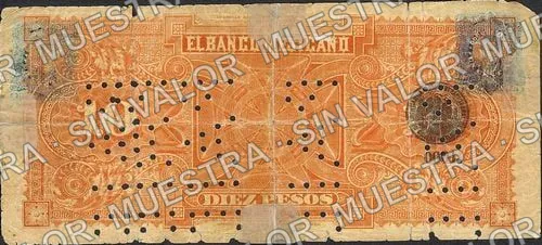 10 pesos, Banco Mejicano (M115), M115a $10 Banco Mejicano, reverso
