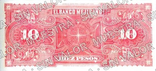 10 pesos, Banco Mejicano (M115), reverso (M115s $10 Banco Mejicano specimen)