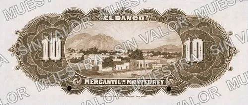 10 pesos, Banco Mercantil de Monterrey (M425), reverso