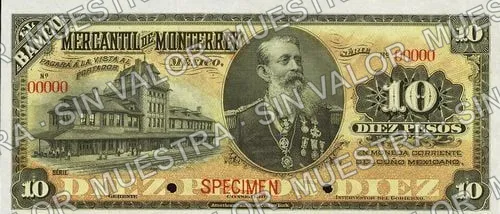 10 pesos, Banco Mercantil de Monterrey (M425), anverso