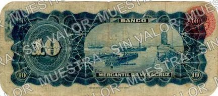 10 pesos, Banco Mercantil de Veracruz (M529), reverso