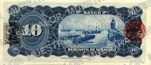 10 pesos, Banco Mercantil de Veracruz (M530), M530c $10 Banco Mercantil de Veracruz, reverso