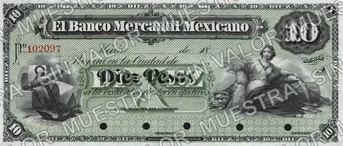 10 pesos, Banco Mercantil Mexicano (M284), anverso