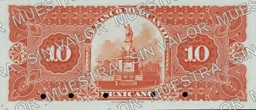 10 pesos, Banco Mercantil Mexicano (M284), reverso