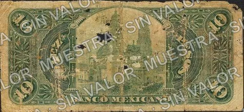 10 pesos, Banco Mexicano (M123), reverso