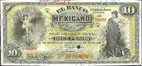 10 pesos, Banco Mexicano (M123), M123s $10 Banco Mexicano specimen, anverso