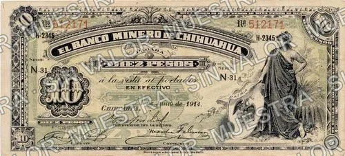 10 pesos, Banco Minero de Chihuahua (M155), anverso