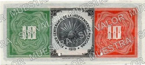 10 pesos, Banco Minero (M134), M134s $10 Banco Minero specimen, reverso