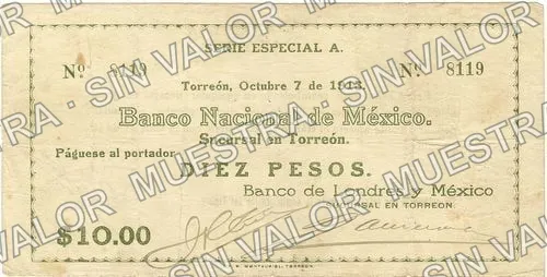 10 pesos, Banco Nacional de México (M1049), anverso