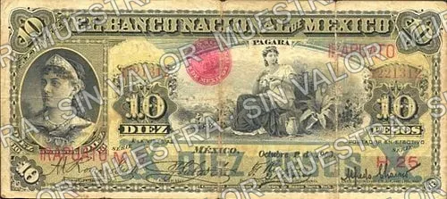 10 pesos, Banco Nacional de México (M299), M299ad $10 overprinted 'IRAPUATO', anverso