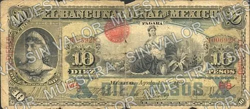 10 pesos, Banco Nacional de México (M299), M299af $10 overprinted 'LA PIEDAD', anverso