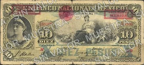 10 pesos, Banco Nacional de México (M299), M299ai $10 overprinted 'PAGADERO EN MERIDA', anverso