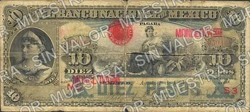10 pesos, Banco Nacional de México (M299), M299ak $10 overprinted 'MONCLOVA COAH', anverso