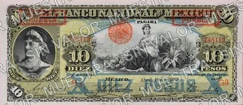 10 pesos, Banco Nacional de México (M299), M299as $10 overprinted 'PAGADERO EN PUEBLA', anverso