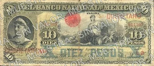 10 pesos, Banco Nacional de México (M299), M299at $10 overprinted 'QUERETARO', anverso
