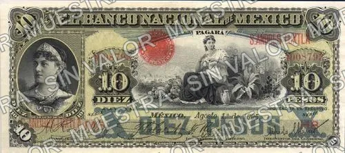 10 pesos, Banco Nacional de México (M299), anverso (M299aw $10 overprinted 'S. ANDRES TUXTLA')