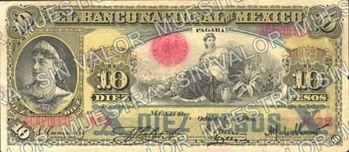 10 pesos, Banco Nacional de México (M299), M299f $10 overprinted 'ACAPULCO', anverso