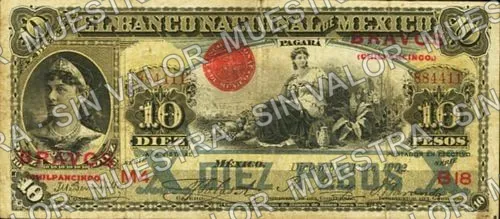 10 pesos, Banco Nacional de México (M299), M299i $10 overprinted 'BRAVOS/(CHILPANCINGO)', anverso
