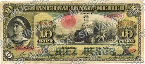 10 pesos, Banco Nacional de México (M299), M299j $10 overprinted 'CAMPECHE', anverso