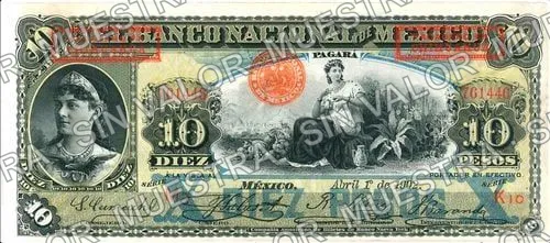 10 pesos, Banco Nacional de México (M299), M299l $10 overprinted 'PAGADERO EN CHIHUAHUA', anverso