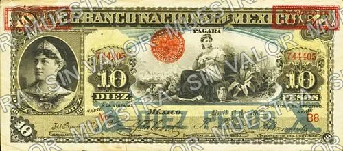 10 pesos, Banco Nacional de México (M299), M299o $10 overprinted 'PAGADERO EN COLIMA', anverso