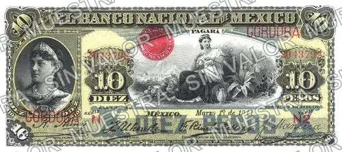 10 pesos, Banco Nacional de México (M299), M299t $10 overprinted 'CORDOBA', anverso