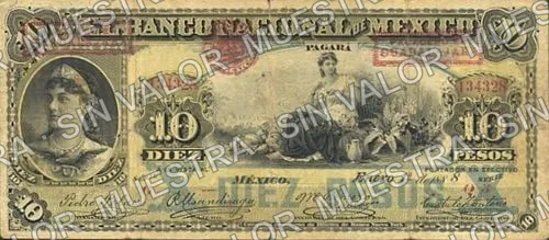 10 pesos, Banco Nacional de México (M299), M299x $10 overprinted 'PAGADERO EN GUADALAJARA', anverso