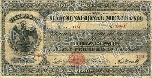 10 pesos, Banco Nacional Mexicano (M310), M310a $10 Banco Nacional Mexicano, anverso