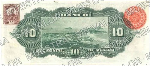 10 pesos, Banco Occidental de México (M496), reverso