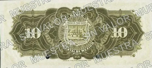 10 pesos, Banco Oriental de México (M461), M461s $10 Banco Oriental de México specimen, reverso