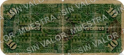 10 pesos, Banco Peninsular Mexicano (M555), M555b needlepunched 'CAMPECHE', reverso
