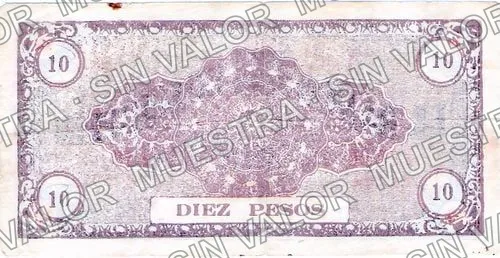 10 pesos, Banco Tamaulipeco (M4480), M4480 $10 Banco Tamaulipeco, reverso