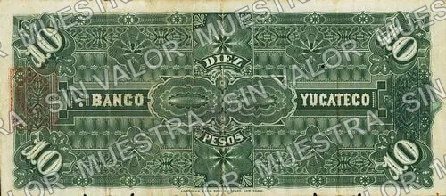 10 pesos, Banco Yucateco (M565), M565a $10 Banco Yucateco, reverso