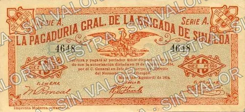 10 pesos, Brigada de Sinaloa (M3724), anverso