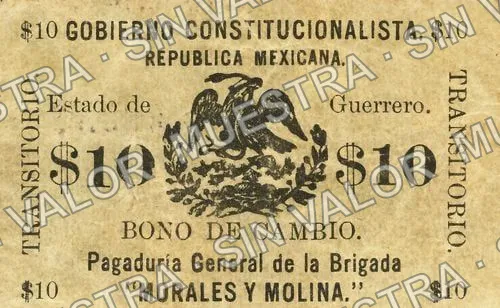 10 pesos, Brigada Morales y Molina (M1891), M1891a $10 Brigada Morales y Molina, anverso