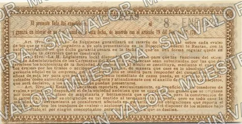 10 pesos, Carreteras del Estado de Zacatecas (M4510), M4510 $10 Carreteras del Estado de Zacatecas, reverso