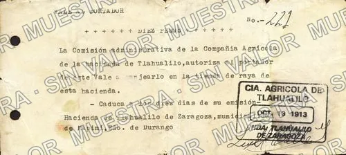10 pesos, Cía. Agrícola de Tlahualilo (M1564), anverso