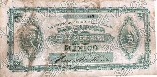 10 pesos, Compañía Minera del Progreso (M591), M591 $10 Compañía Minera del Progreso, anverso